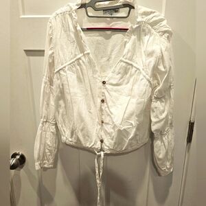 Love, Whit White Cotton Peasant Blouse Women’s M Button Front, Puff Sleeve Boho